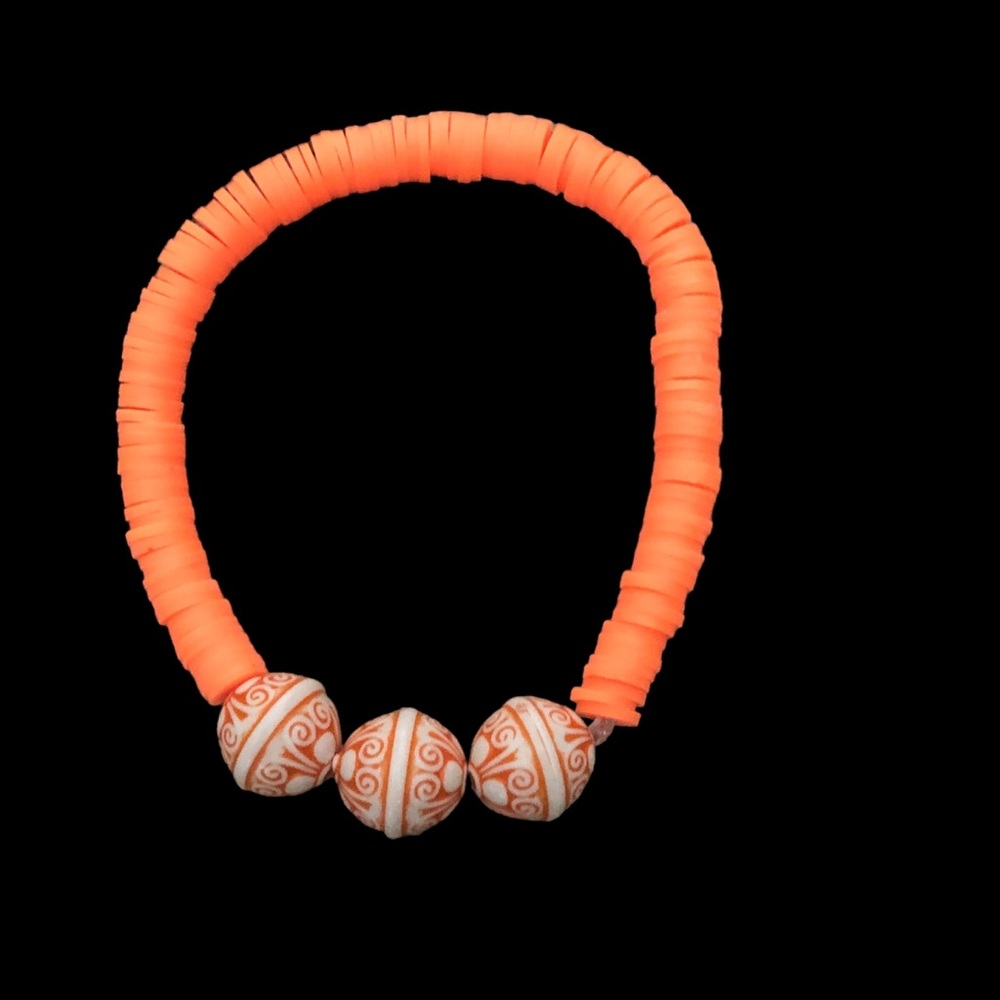 Tibetan Orange Clay Beaded  Stretch Heishi Stackable Bracelet
